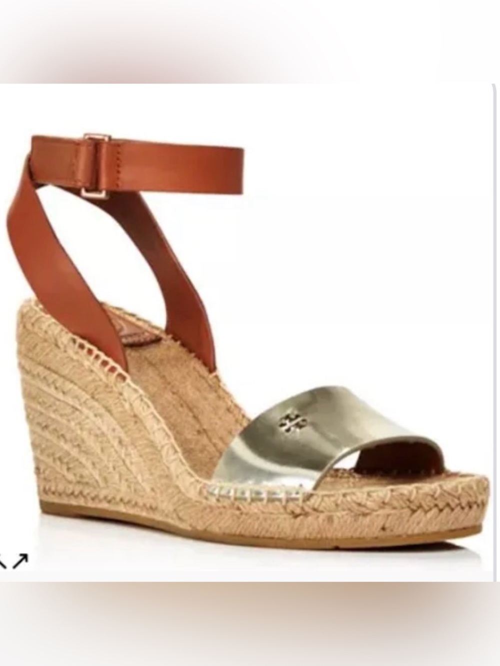Tory Burch Bima 2 Metallic Platform Espadrille Wedge Sandals Sz 9 Summer Lux EUC